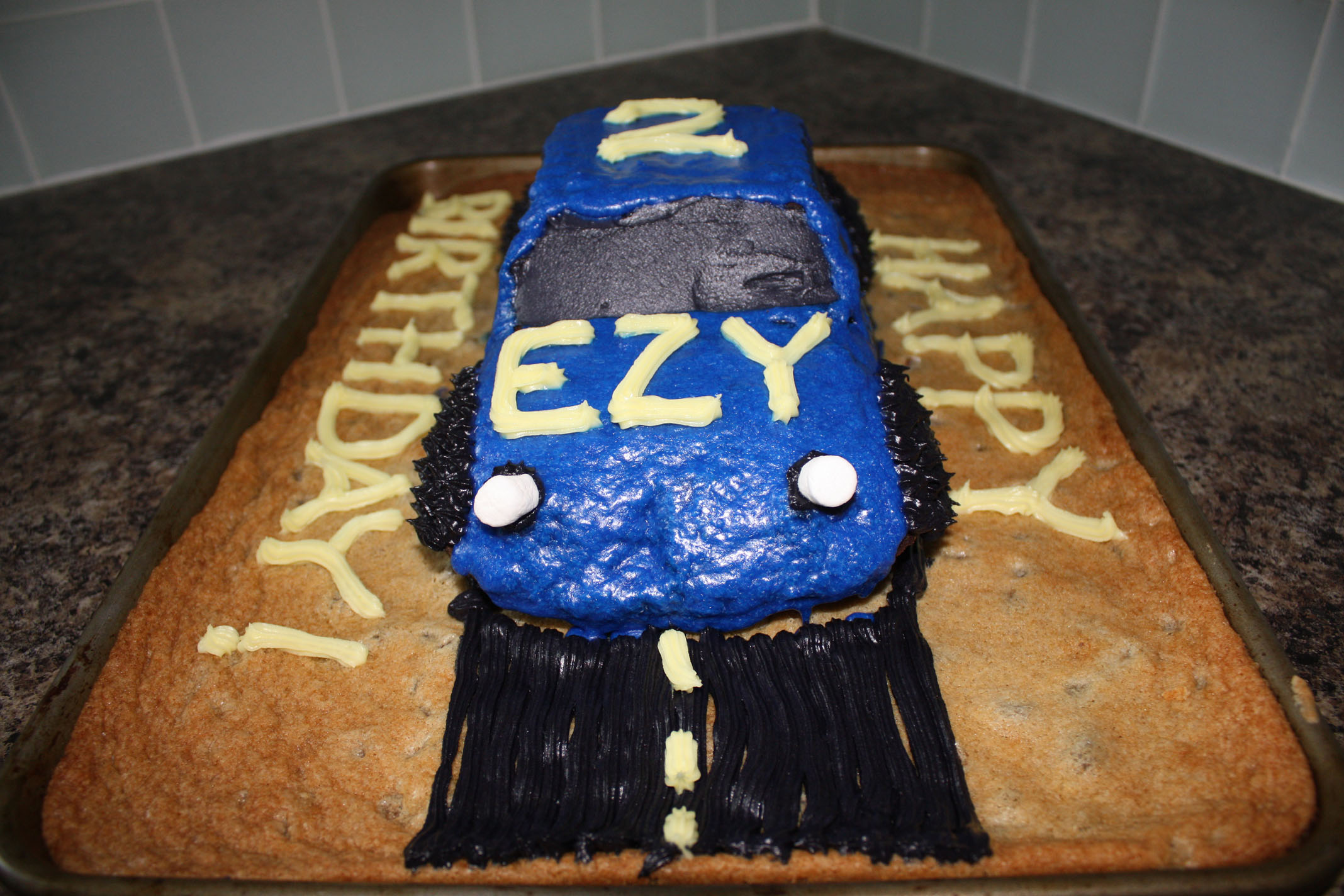 Blue Race Car Cake