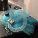 A turquoise feather hair clip